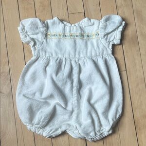 Adorable Vintage White Baby Romper with embroidery detail